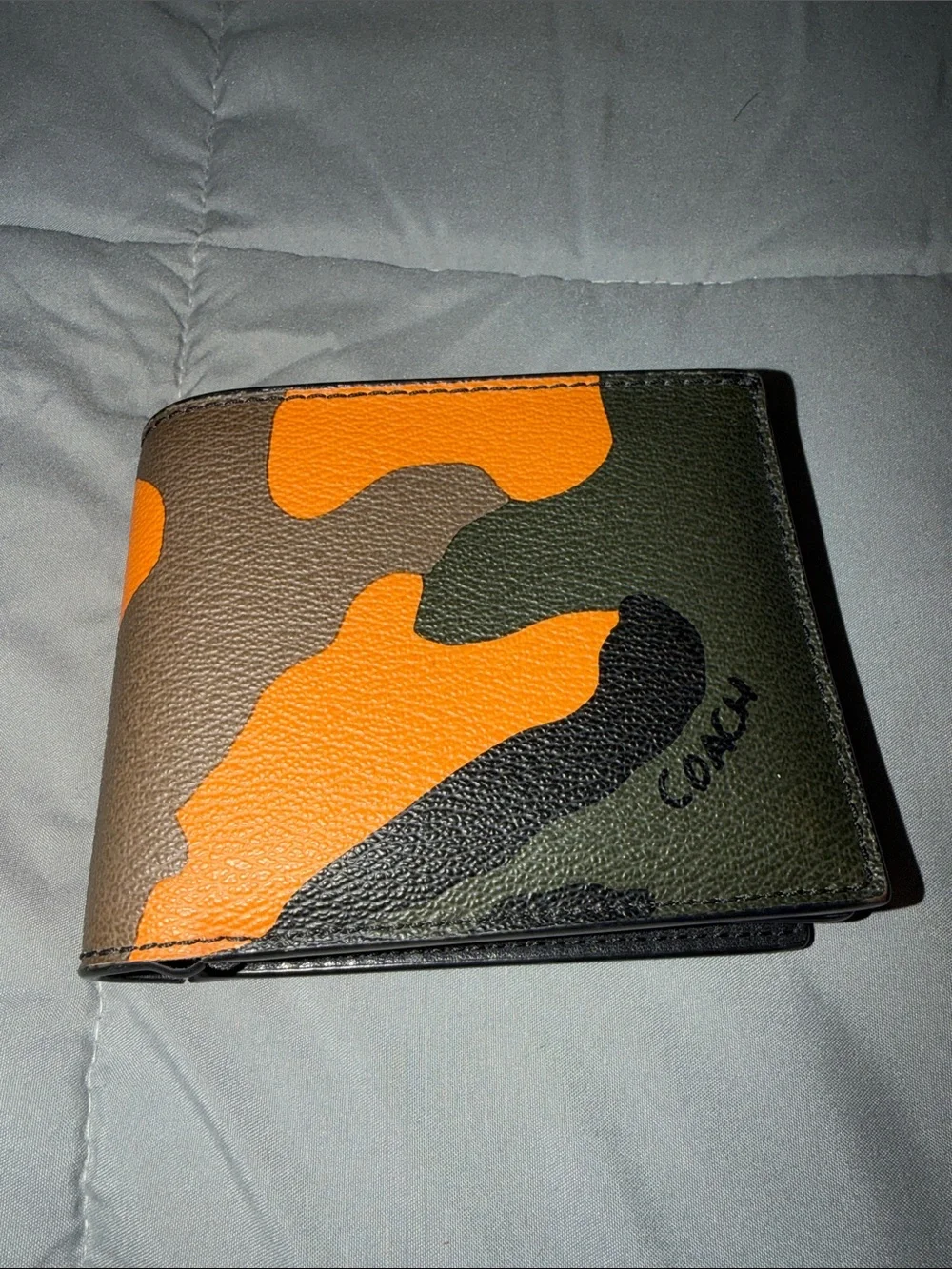 Coach Men's Camo Bi-Fold Wallet in Green & Orange